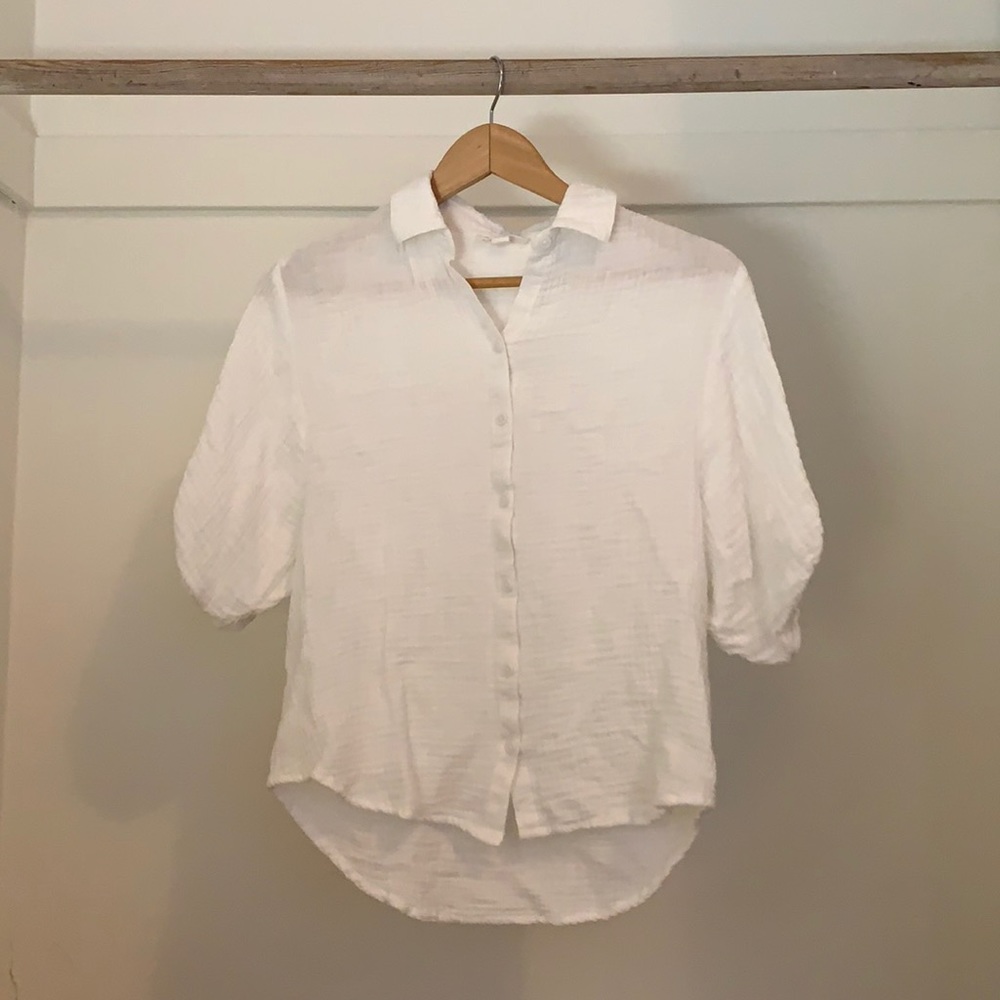 OVERSIZED 100% COTTON TEXTURED SHORT SLEEVE BUTTON DOWN SHIRT